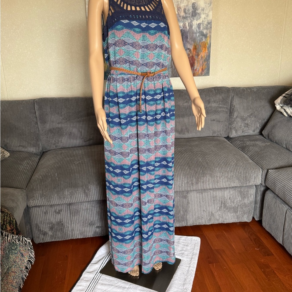 Lily Rose Blue and Pink Maxi Dress - Picture 2 of 15